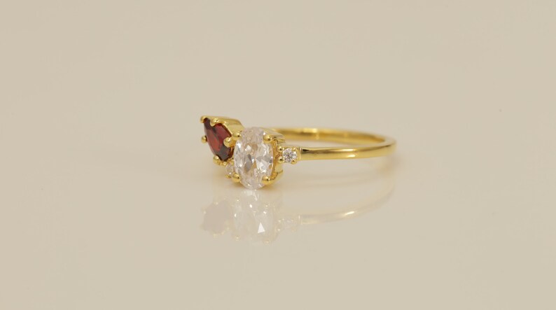 Diamond and Garnet Engagement Ring, January Birthstone Ring, Unique Cluster Ring, Anniversary Ring Gift for Her