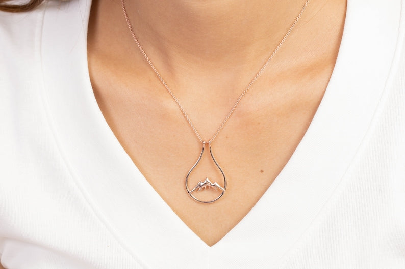 Mountain Ring Holder Necklace, Mountain Jewelry, Wedding and Engagement Ring Keeper Necklace, Nature Jewelry Gift for Wife