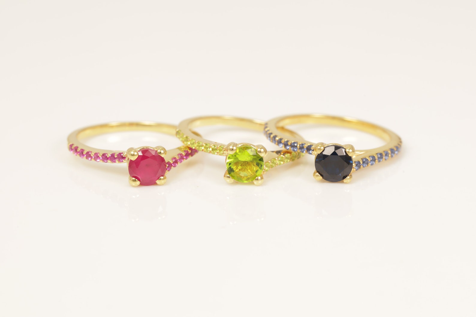 Cathedral Set Gemstones Engagement Ring, Gemstone Wedding Ring, Birthstone Ring, Bridal Promise Ring, Anniversary Gift