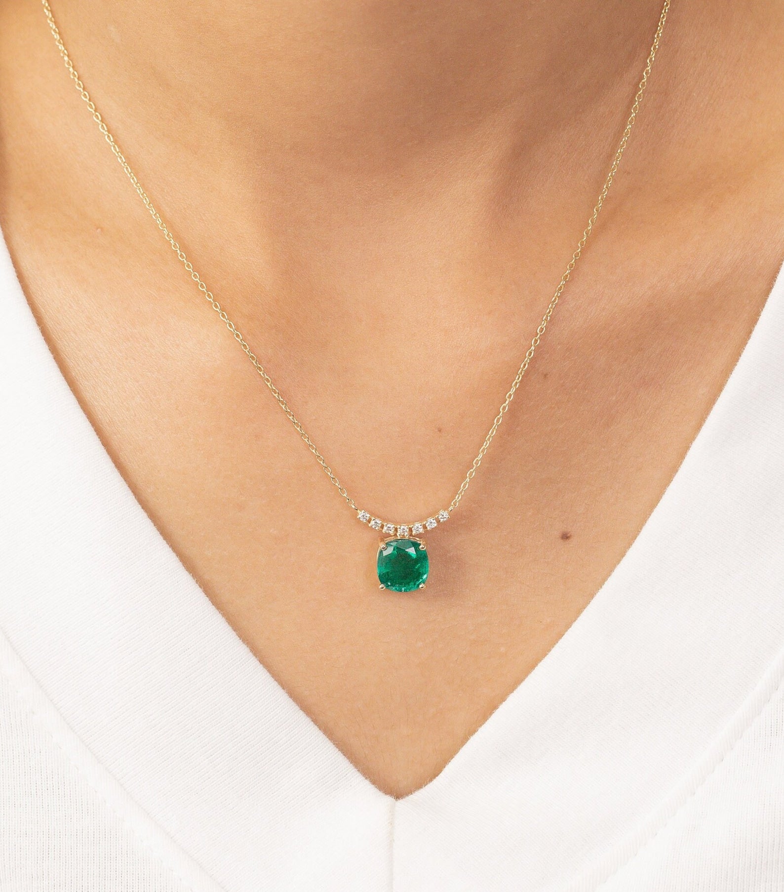 Emerald Solitaire Necklace, Prong Set Pendant Necklace, May Birthstone Gift, Dainty Emerald Necklace, Bridesmaid Jewelry