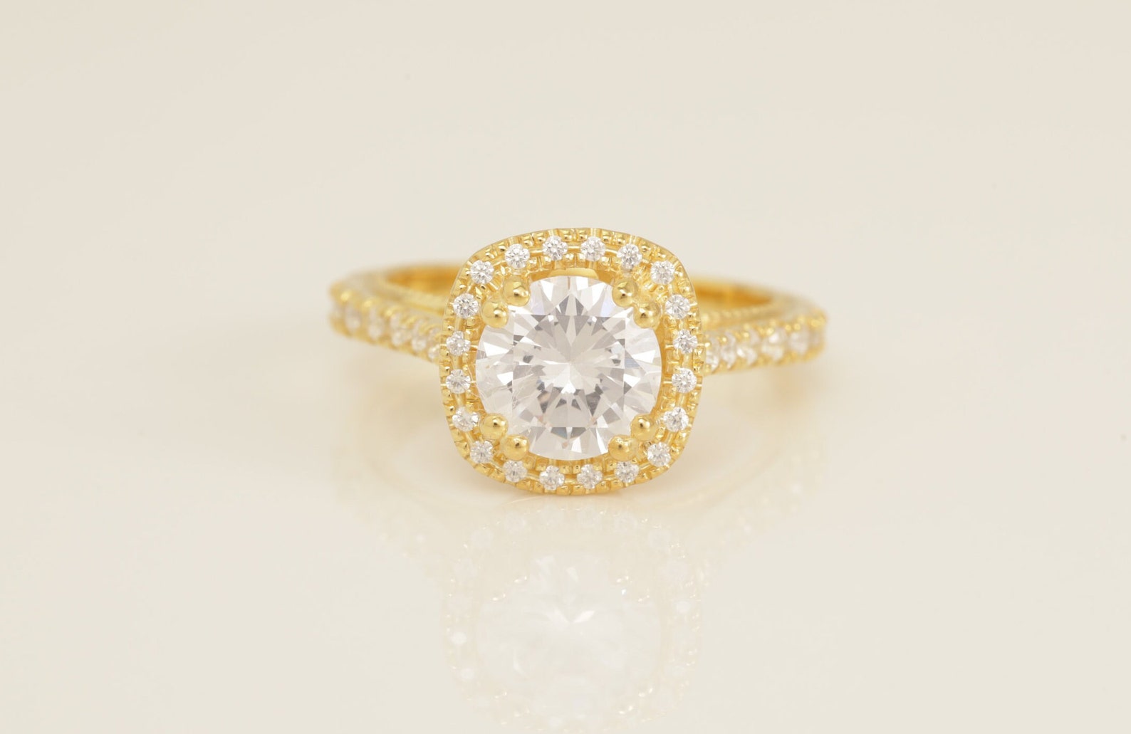 1.67 CT Diamond Halo Engagement Ring, Cathedral Set Vintage Style Ring, Bridal Promise Ring for Women, Anniversary Ring