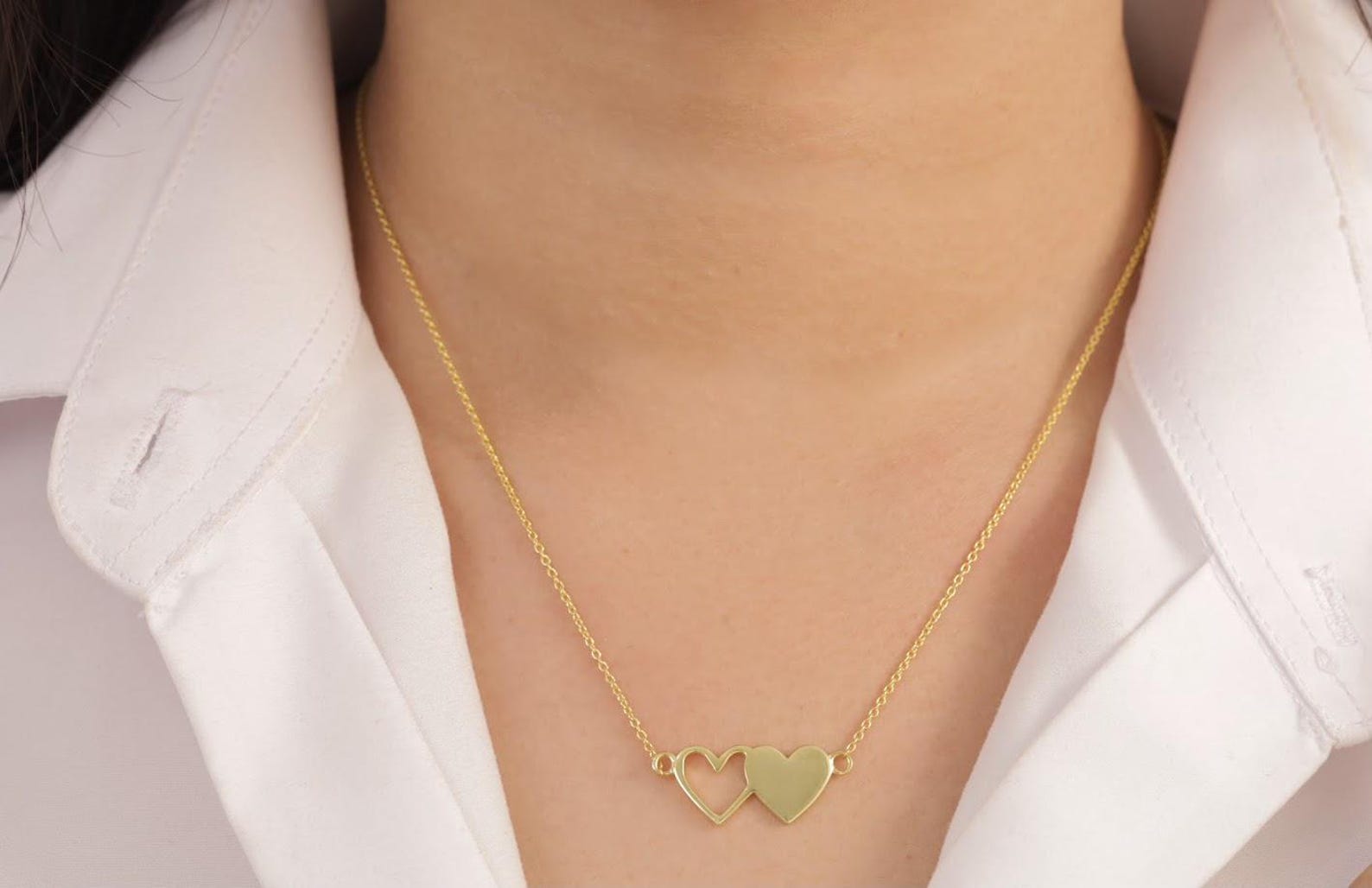 Elegant Heart Necklace, Minimalist Heart Charm, 925 Sterling Silver Dainty Heart Necklace, Heart Link Pendant