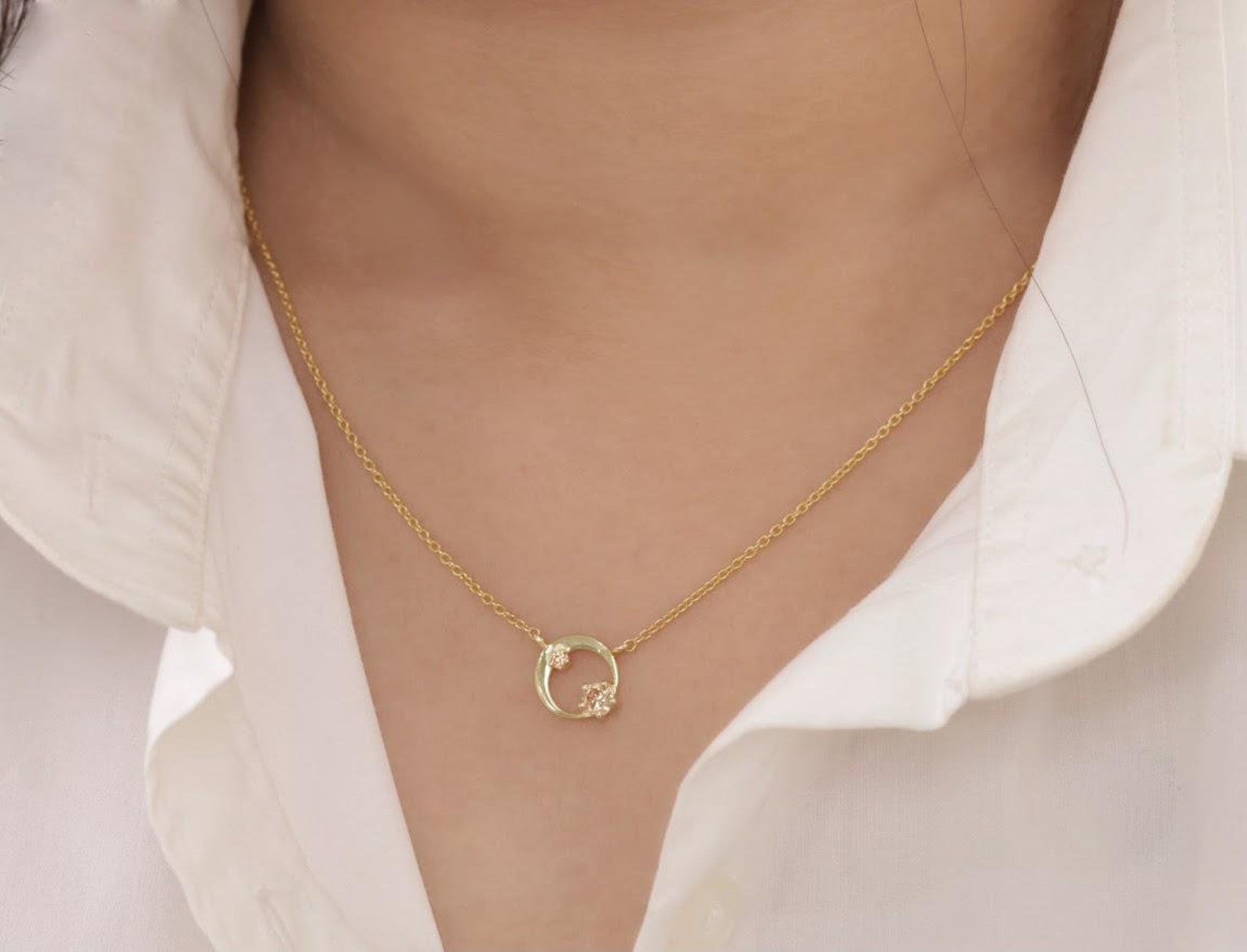 Citrine Karma Circle Necklace, November Birthstone Necklace, Open Circle Karma Necklace, Minimalist Circle Necklace, Layering Necklace