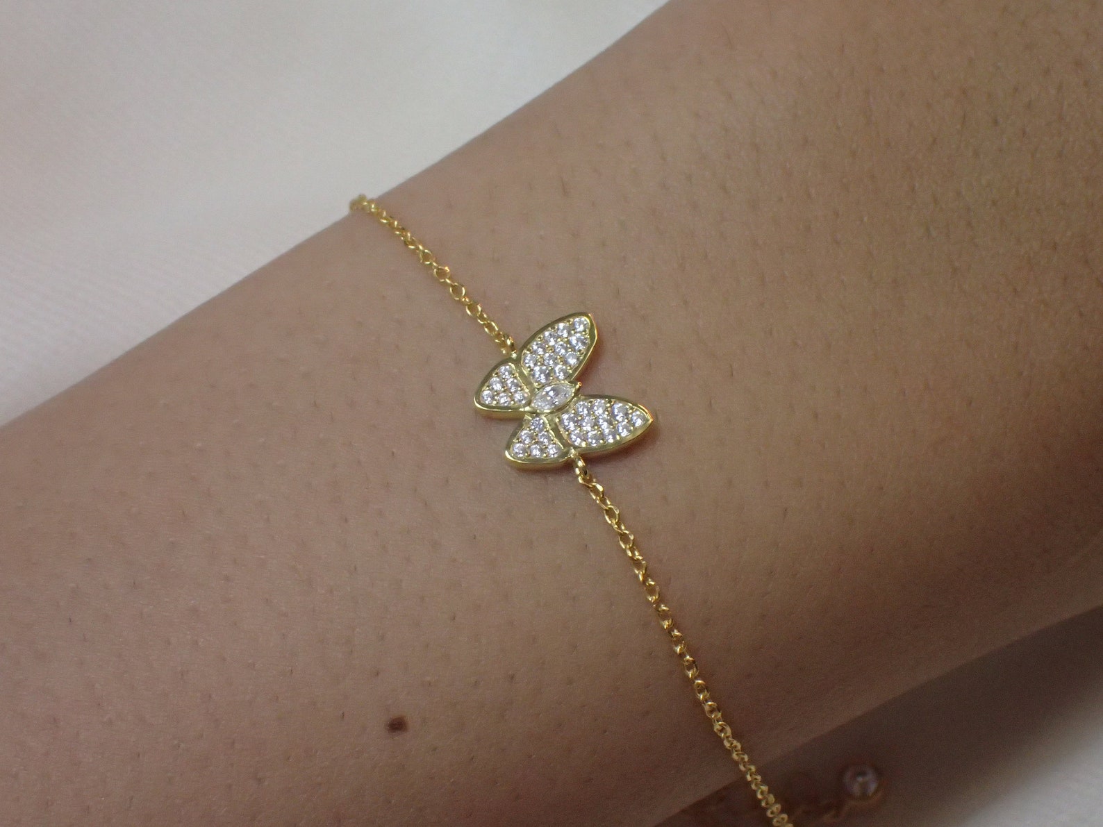 Butterfly Bracelet / Diamonds Butterfly Bracelet / 925 Sterling Silver Daily Wear Bracelet / Bracelets for Women