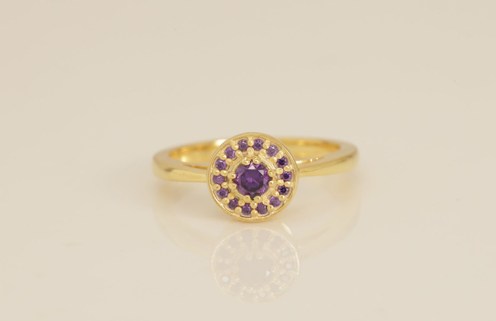 Amethyst Halo Engagement Ring, February Birthstone Ring, Anniversary Gift for Her, Bridal Promise Ring