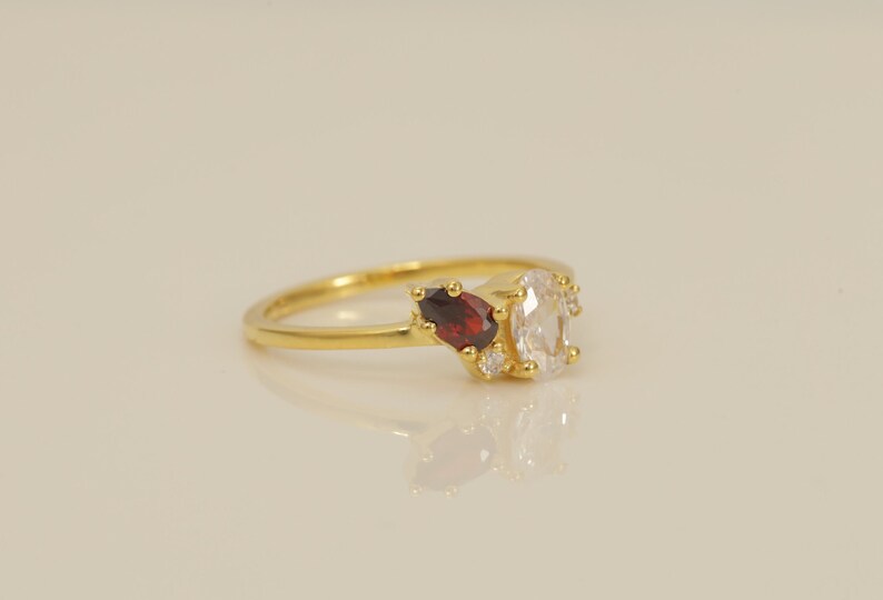 Diamond and Garnet Engagement Ring, January Birthstone Ring, Unique Cluster Ring, Anniversary Ring Gift for Her
