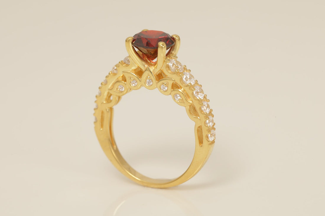 1.3 CT Cathedral Set Garnet Engagement Ring, January Birthstone Ring, Vintage Style Garnet Wedding Ring, Solitaire Ring Gift for Her