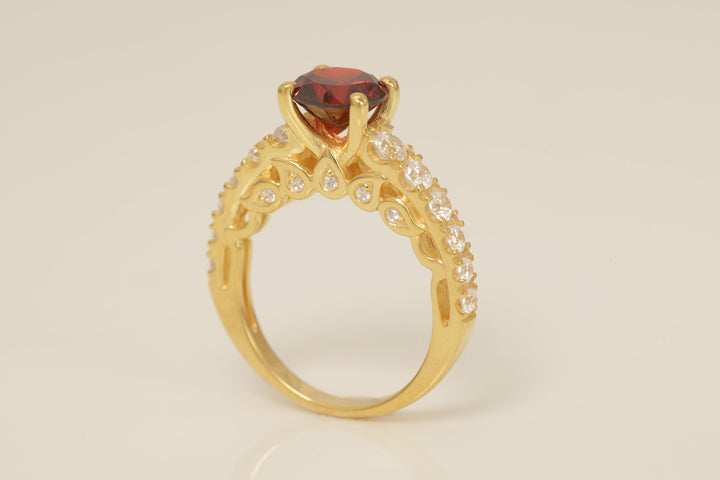 1.3 CT Cathedral Set Garnet Engagement Ring, January Birthstone Ring, Vintage Style Garnet Wedding Ring, Solitaire Ring Gift for Her