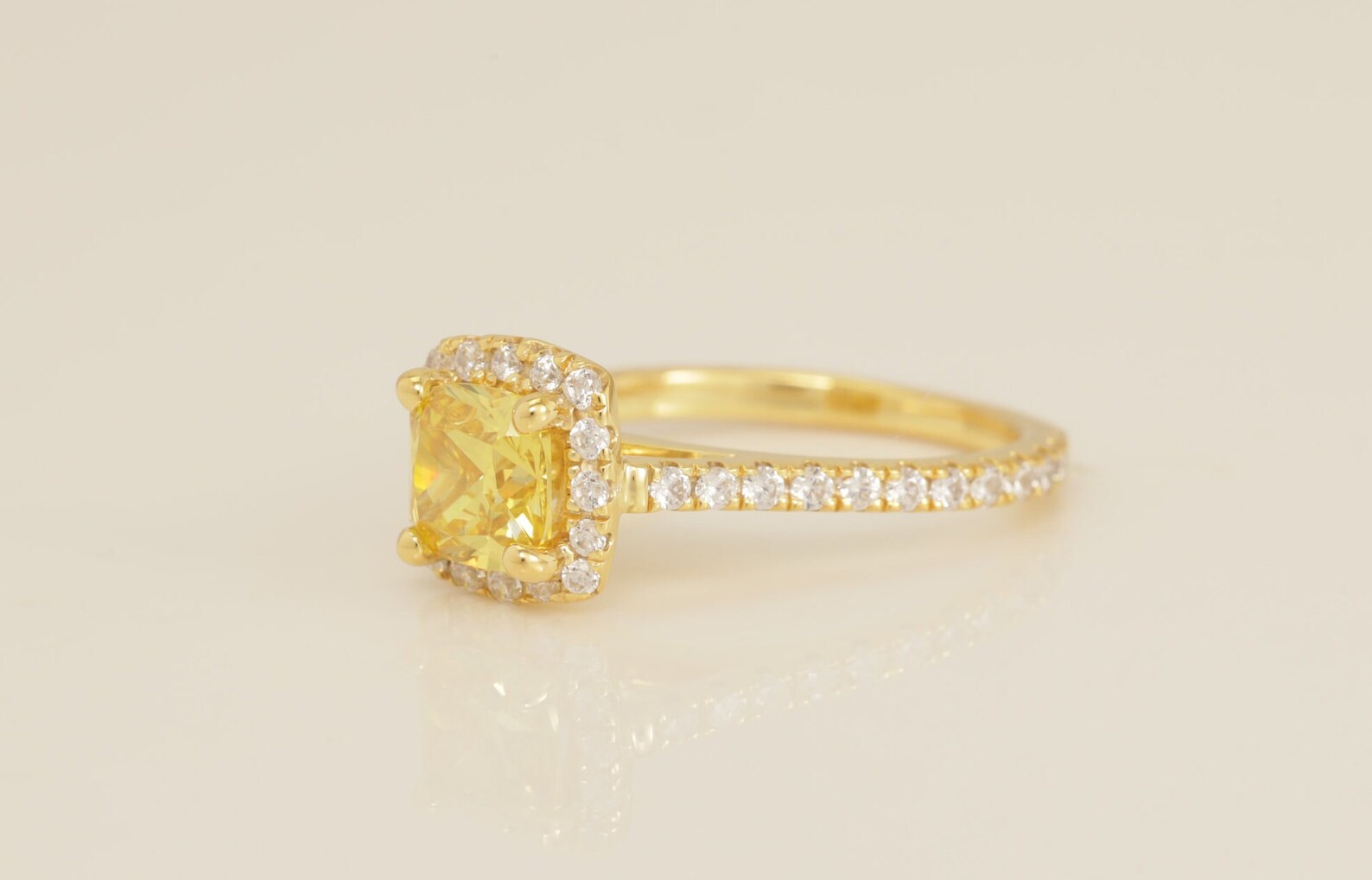 1.25 CT Yellow Sapphire Engagement Ring, Diamond Halo Yellow Sapphire Anniversary Ring, September Birthstone Ring, Bridal Ring