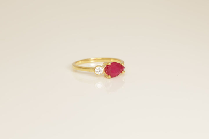 0.75 CT Pear Shape Ruby Engagement Ring, July Birthstone Ring, Tear Drop Ruby Ring, Diamond Statement Ring, Anniversary Ring