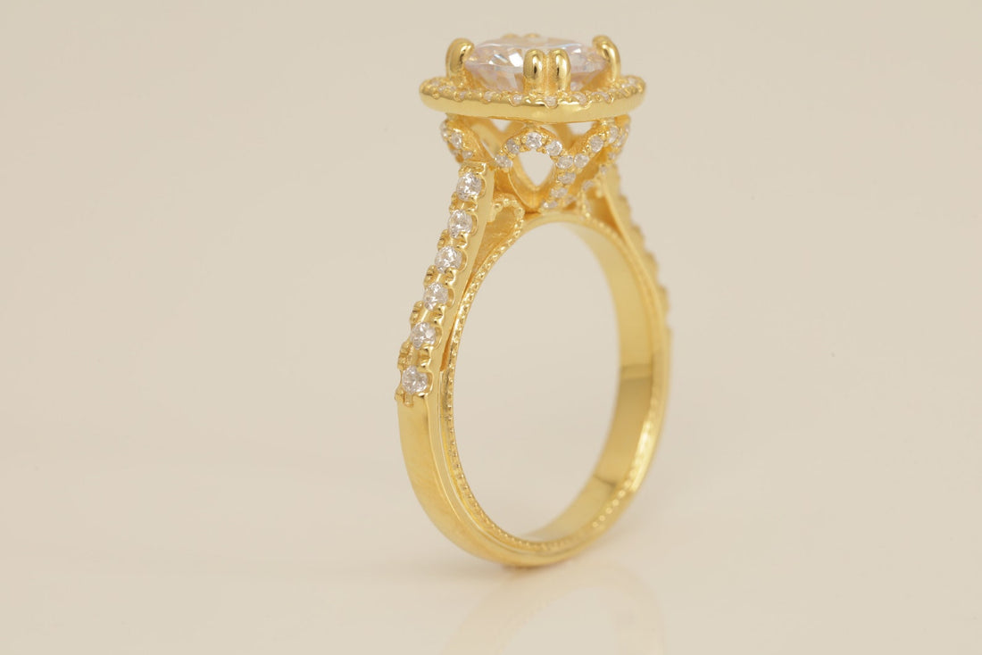 1.67 CT Diamond Halo Engagement Ring, Cathedral Set Vintage Style Ring, Bridal Promise Ring for Women, Anniversary Ring