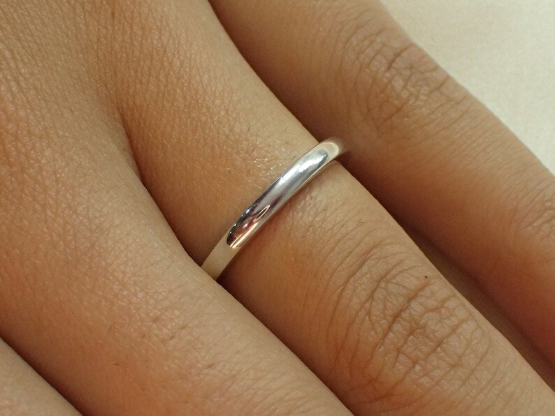 2.0 MM Flat Plain Wedding Band / 925 Sterling Silver Plain Band / Smooth Band / Thin Dainty Stackable Band