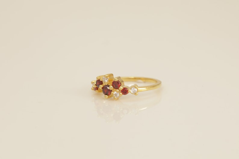 Garnet Cluster Wedding Ring, Diamond Cluster Ring, Unique Garnet Stackable Ring, Minimalist Ring, Gift for Her