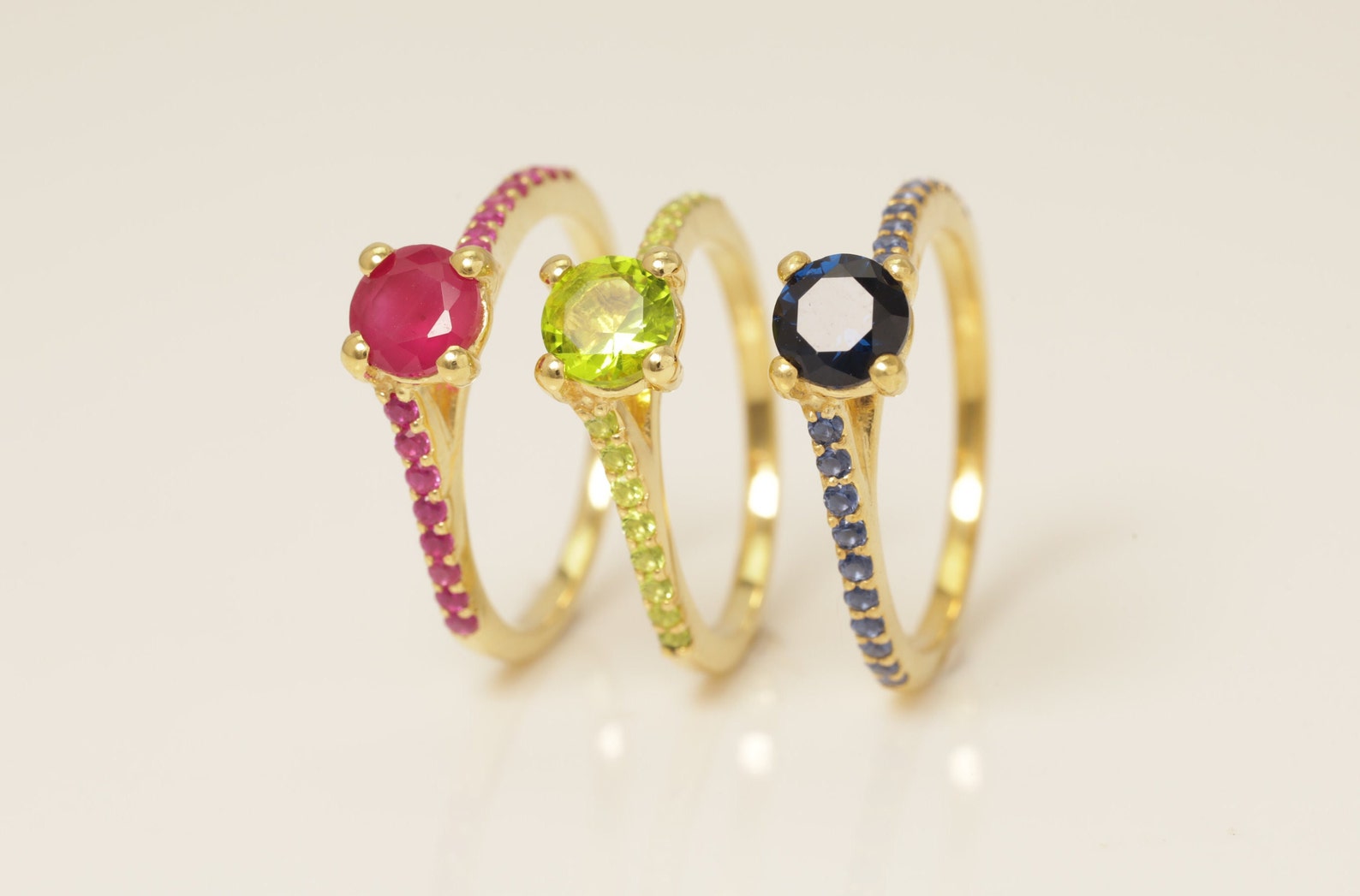 Cathedral Set Gemstones Engagement Ring, Gemstone Wedding Ring, Birthstone Ring, Bridal Promise Ring, Anniversary Gift