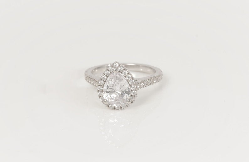 2.50 CT Pear Cut Diamond Engagement Ring, Diamond Halo Wedding Ring, Promise Ring for Women, Anniversary Ring