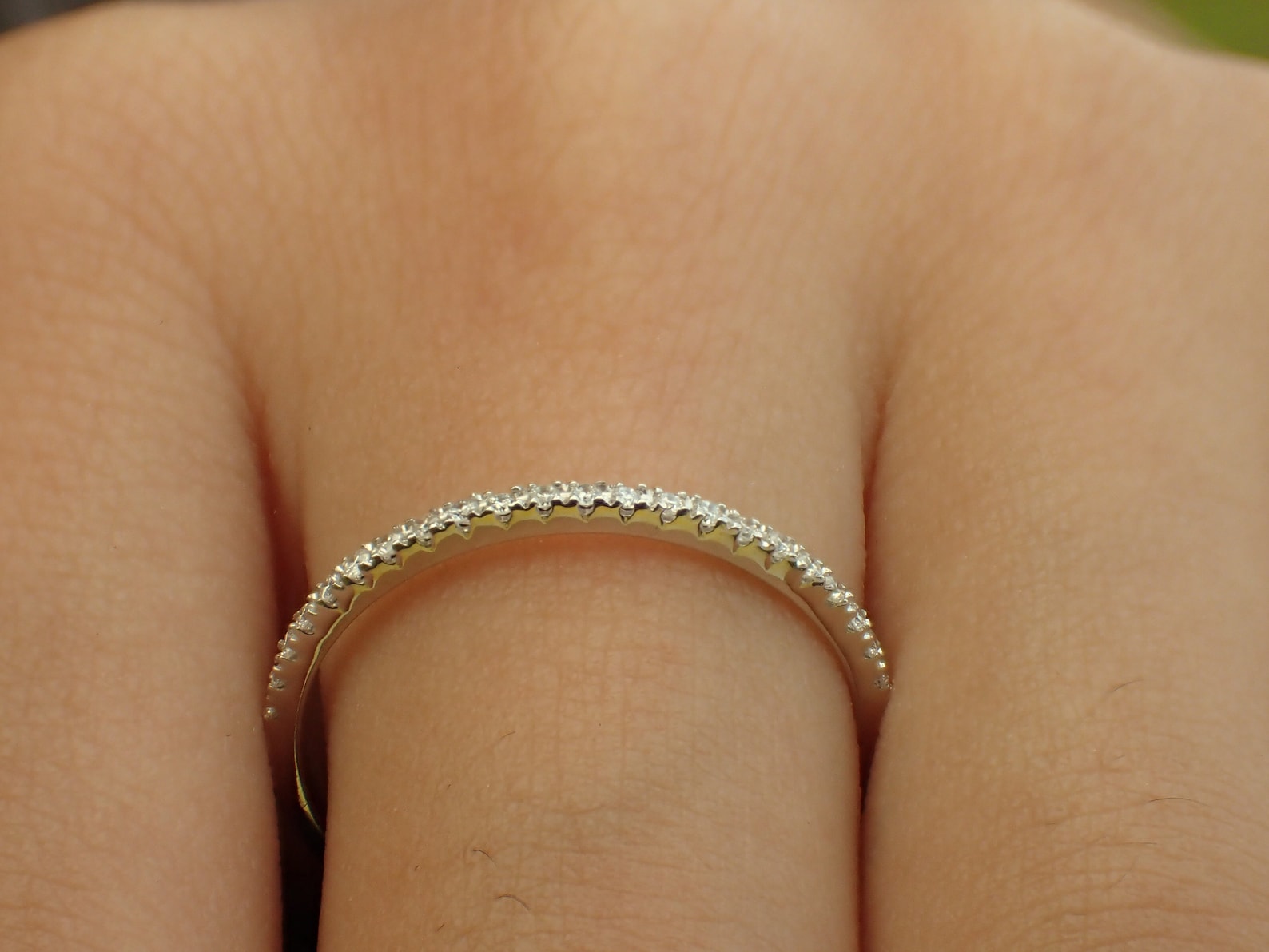 Micro Pave Moissanite Wedding Band / Thin Dainty Stackable Band / Moissanite Band / Half Eternity Stacking Ring