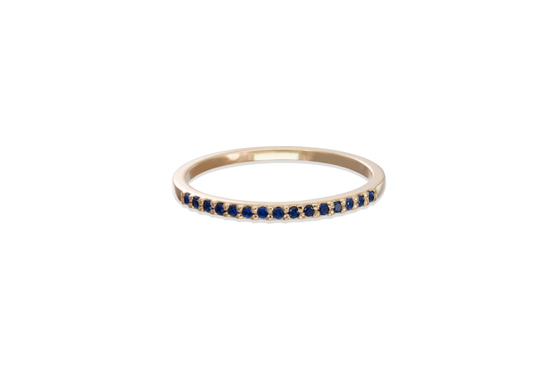 Micro Pave Blue Sapphire Wedding Band, Sterling Silver Dainty Stackable Band, September Birthstones, Stacking Ring