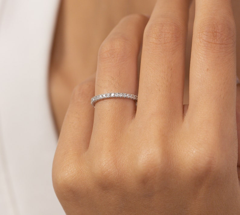 1.8mm Micro Pave Eternity Diamond Ring, Valentine's Day Gift, Gift For Wife, Gift For Girlfriend