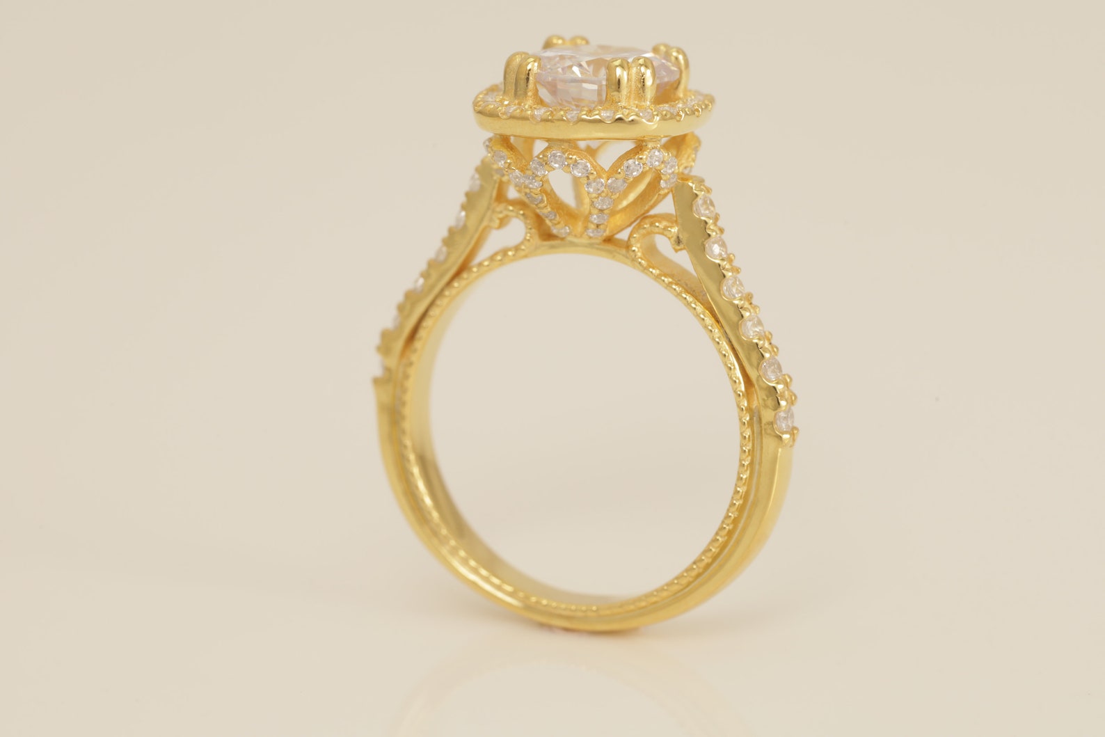 1.67 CT Diamond Halo Engagement Ring, Cathedral Set Vintage Style Ring, Bridal Promise Ring for Women, Anniversary Ring