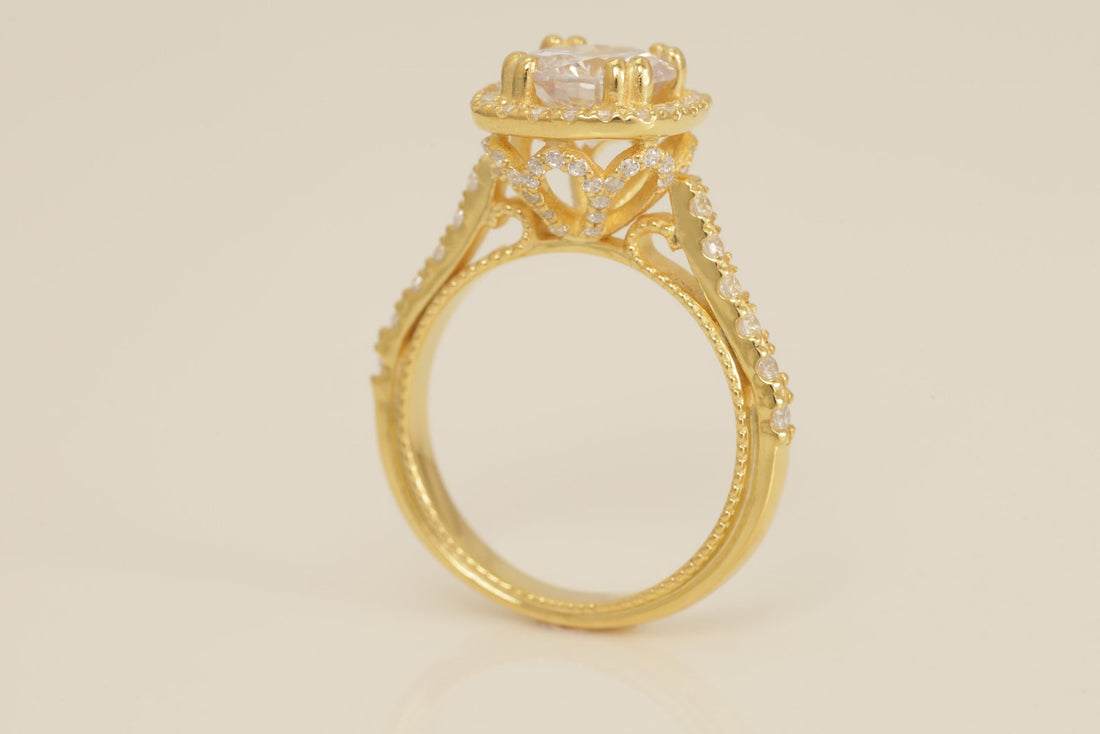 1.67 CT Diamond Halo Engagement Ring, Cathedral Set Vintage Style Ring, Bridal Promise Ring for Women, Anniversary Ring
