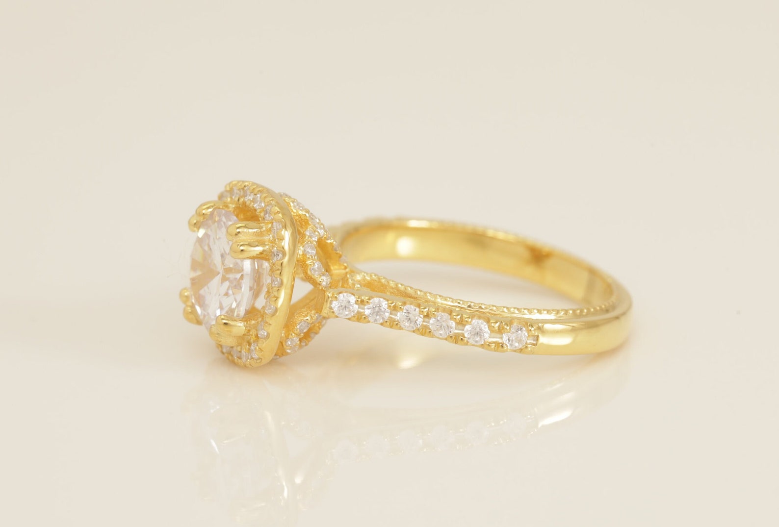 1.67 CT Diamond Halo Engagement Ring, Cathedral Set Vintage Style Ring, Bridal Promise Ring for Women, Anniversary Ring