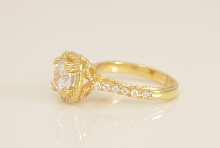 1.67 CT Diamond Halo Engagement Ring, Cathedral Set Vintage Style Ring, Bridal Promise Ring for Women, Anniversary Ring