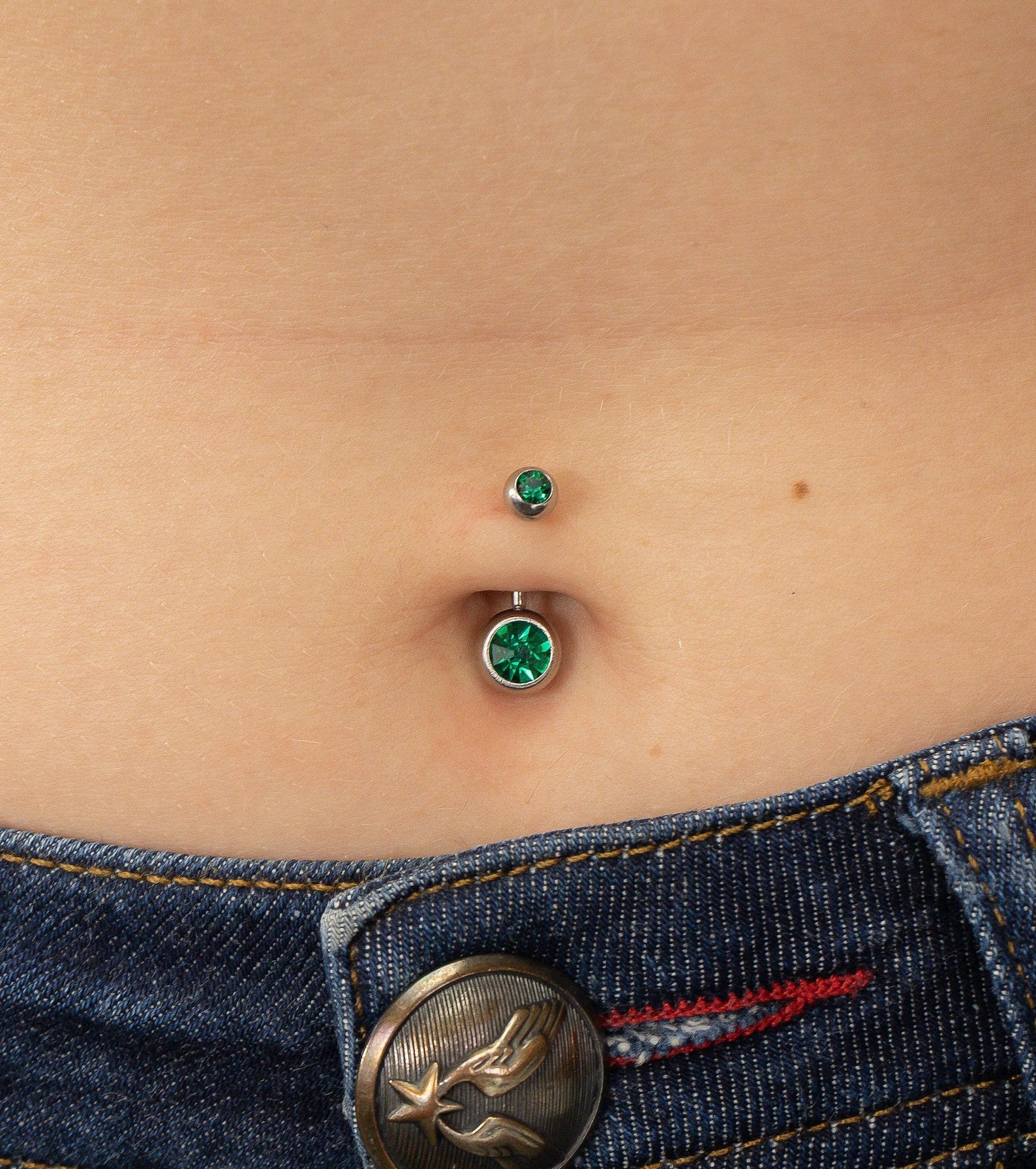 Bezel Set Emerald Belly Ring, Sterling Silver Curved Barbell, May Birthstone, Belly Button Jewelry, Navel Piercing