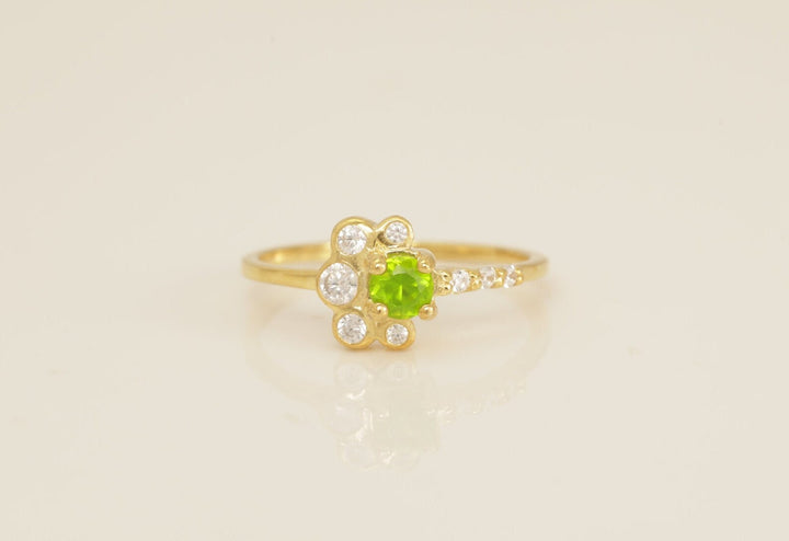 Peridot Engagement Ring, August Birthstone Ring, Fancy Ring Gift for Her, Bezel Set Cluster Ring, Anniversary Ring Gift for Her