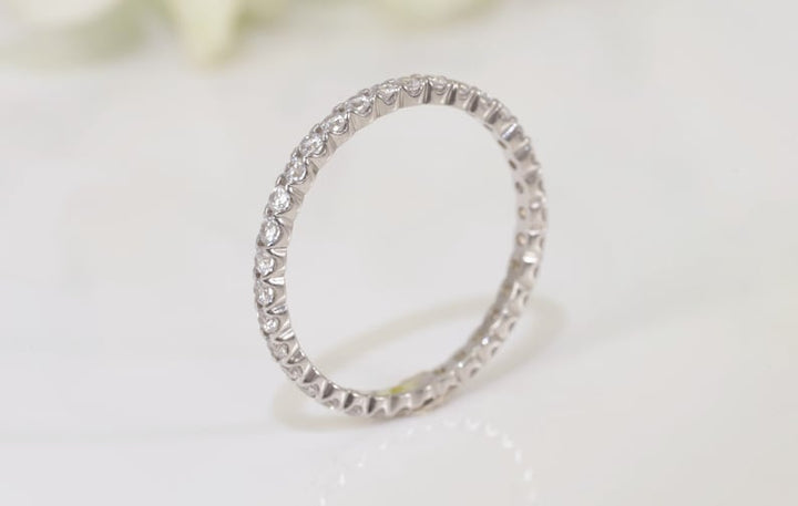 1.5mm Fishtail Diamond Eternity Ring, Fishtail Diamond Wedding Band, Full Eternity Diamond Stackable Ring Gift for Women