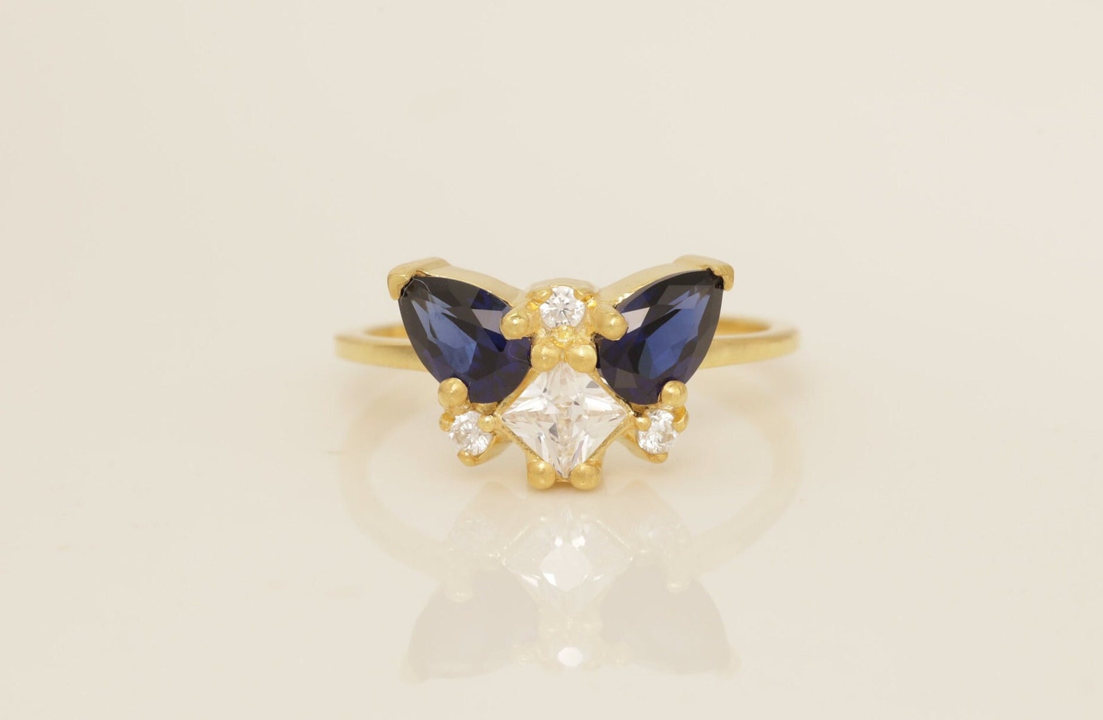 Blue Sapphire Cluster Engagement Ring, Diamond Cluster Ring, Cluster Engagement Ring Gift for Women, September Birthstone Gift