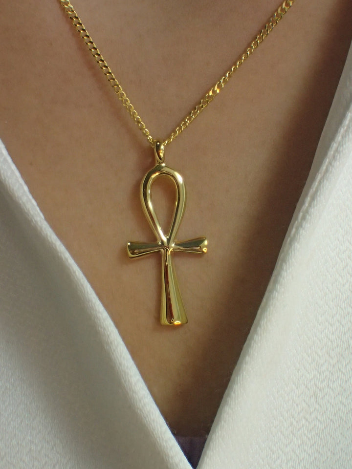 Egyptian Ankh Cross Pendant Necklace / Egypt Hieroglyphs pendant necklace / Protection Necklace / Egyptian Cross