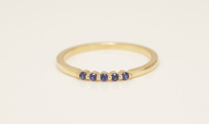 Five Stones Blue Sapphire Ring, 1.5mm Single Prong Minimalist Ring, September Birthstone Ring, Dainty Stacking Ring