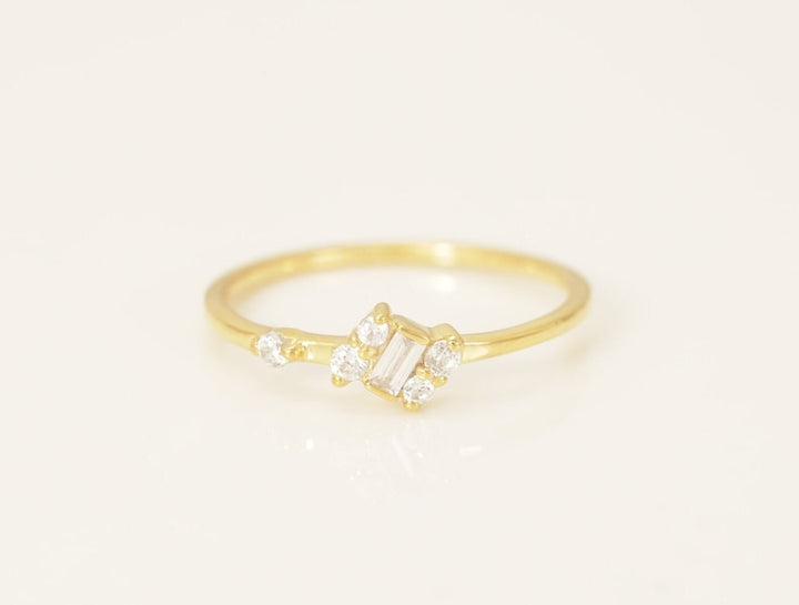 Baguette Diamond Wedding Ring, Minimalist Baguette Stacking Ring Gift for Her, Delicate Promise Ring