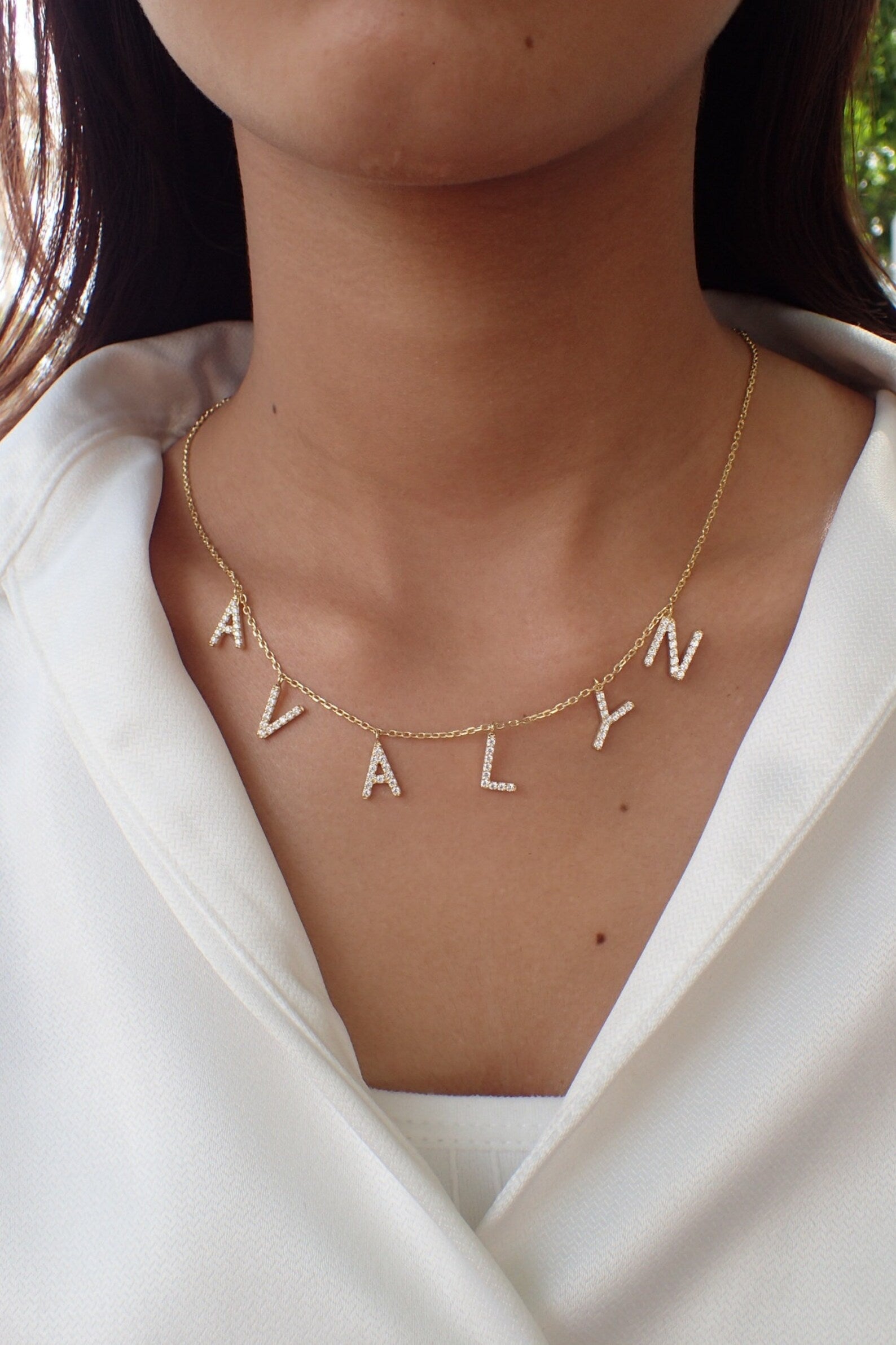 Custom Initial Necklace / Gold Plated Diamond Name necklace / Personalized Necklace / Dangle Name Necklace / layering necklace