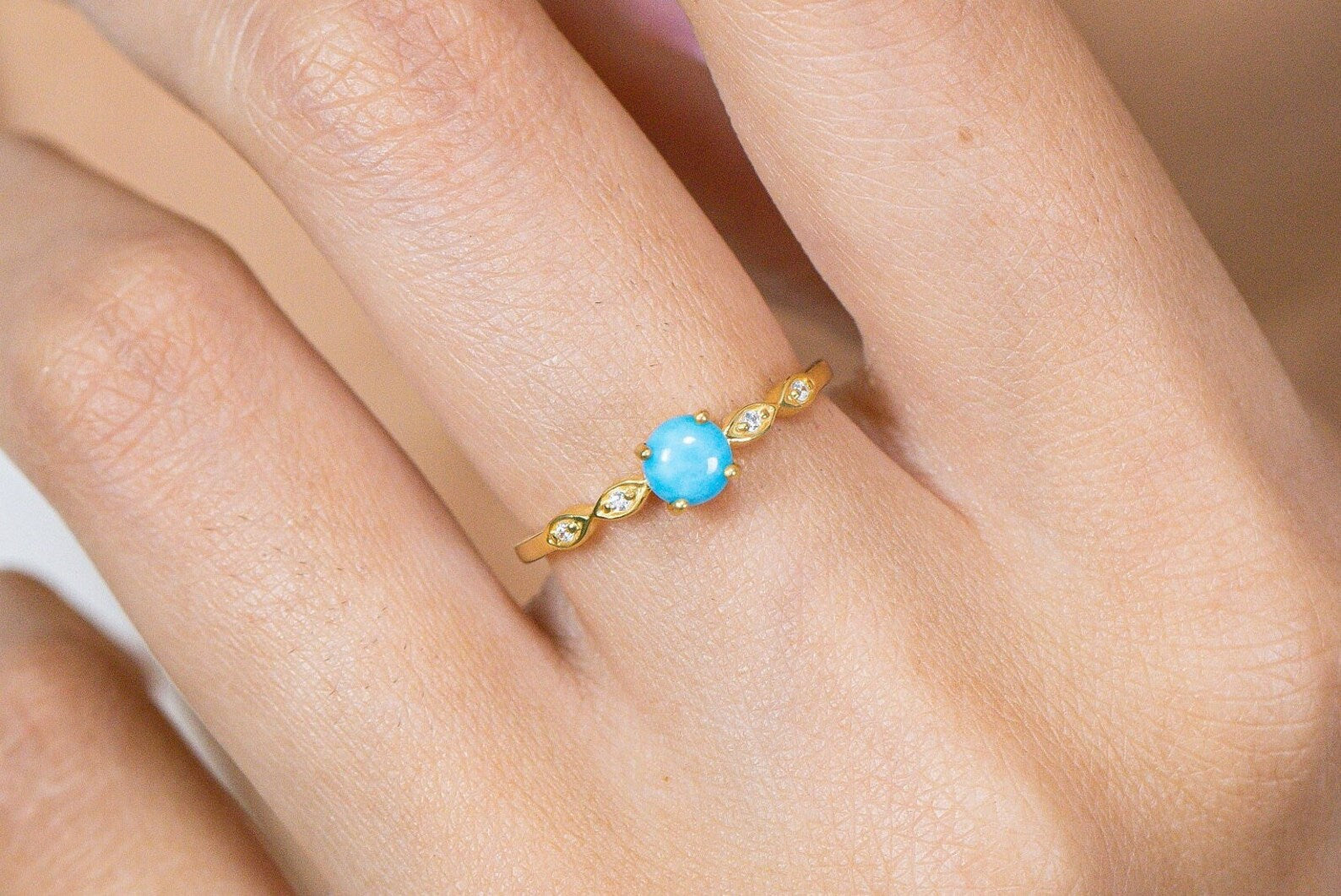 Turquoise and Diamond Engagement Ring, December Birthstone, Turquoise Ring, 18k Gold Unique Promise Ring, Marquise Ring