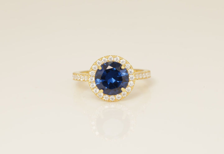 Diamond Halo Blue Sapphire Engagement Ring, September Birthstone Ring, Bridal Promise Ring Gift for Her, Anniversary Ring