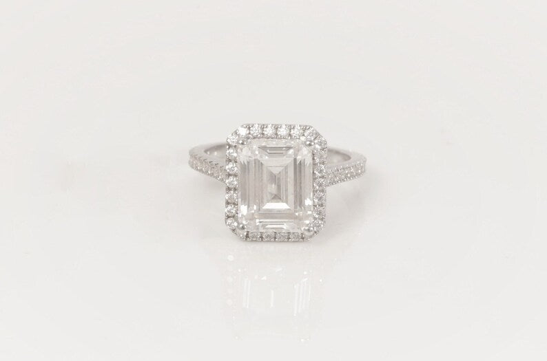 1.75 CT Emerald Cut Diamond Engagement Ring, Diamond Halo Wedding Ring, Promise Ring for Women, Anniversary Ring
