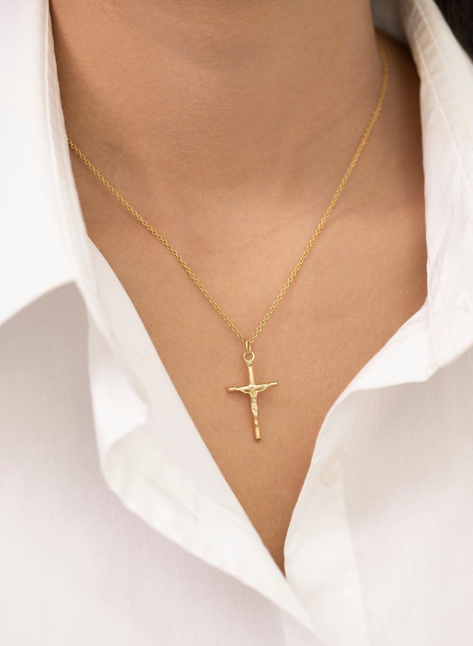 Crucifix Cross Necklace, Crucifix Pendant Necklace, Minimalist Cross Jewelry for Women, Religious Necklace, Mother's Day Gift