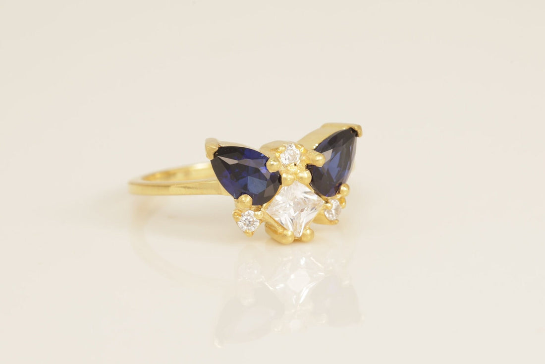 Blue Sapphire Cluster Engagement Ring, Diamond Cluster Ring, Cluster Engagement Ring Gift for Women, September Birthstone Gift