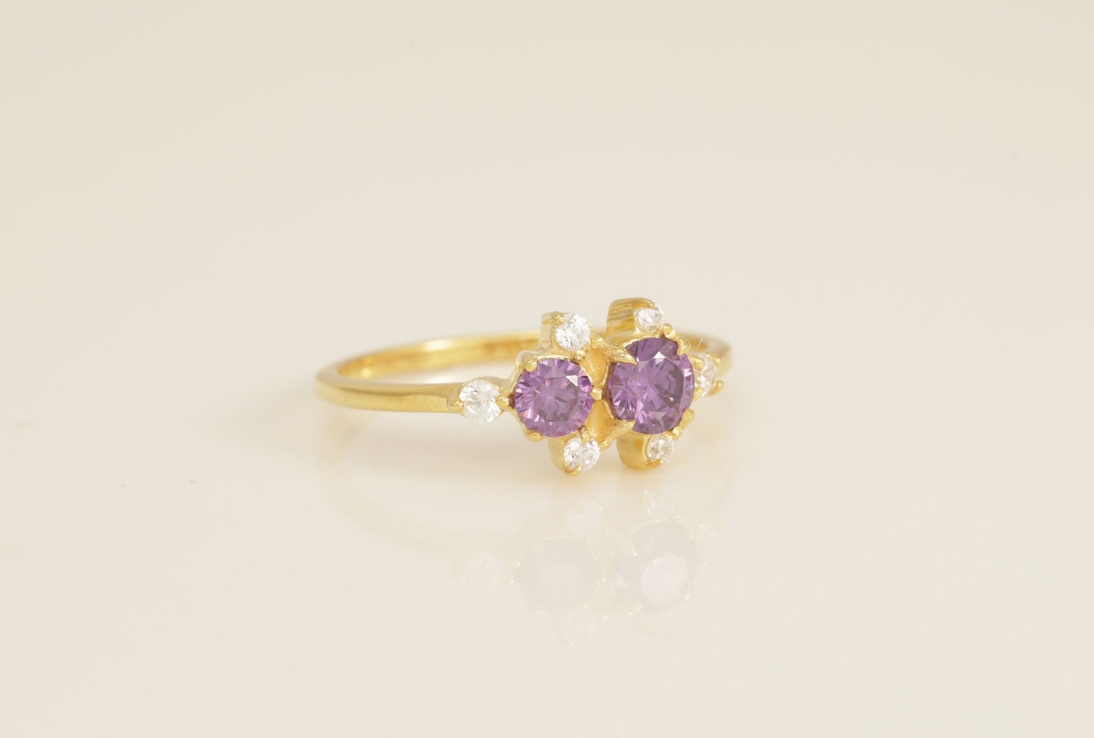 Cluster Amethyst Engagement Ring, February Birthstone Ring, Vintage Solitaire Wedding Band, Promise Ring, Anniversary Ring