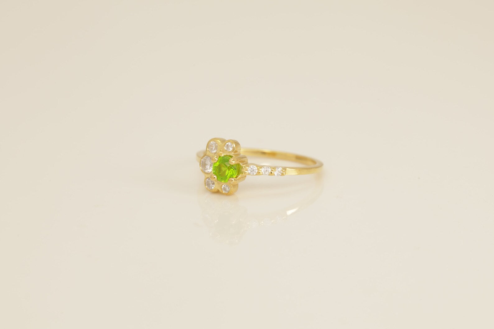 Peridot Engagement Ring, August Birthstone Ring, Fancy Ring Gift for Her, Bezel Set Cluster Ring, Anniversary Ring Gift for Her