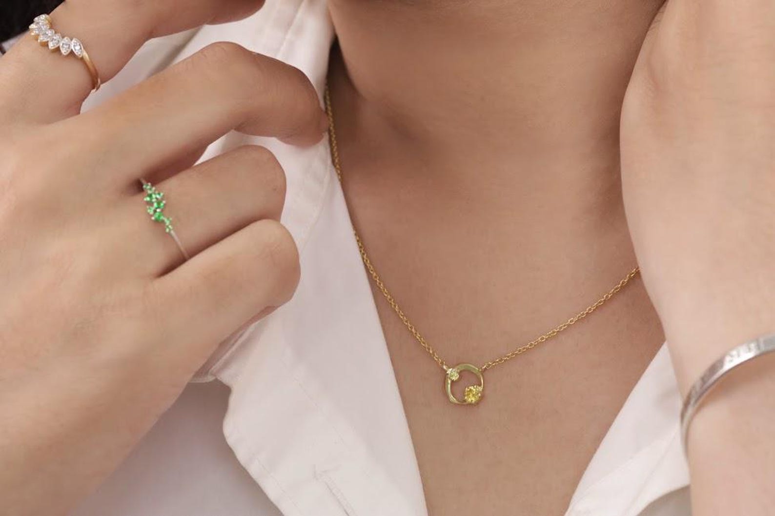 Yellow Sapphire Karma Circle Necklace, September Birthstone Gift, Open Circle Karma Necklace, Tiny Circle Necklace, Layering Necklace