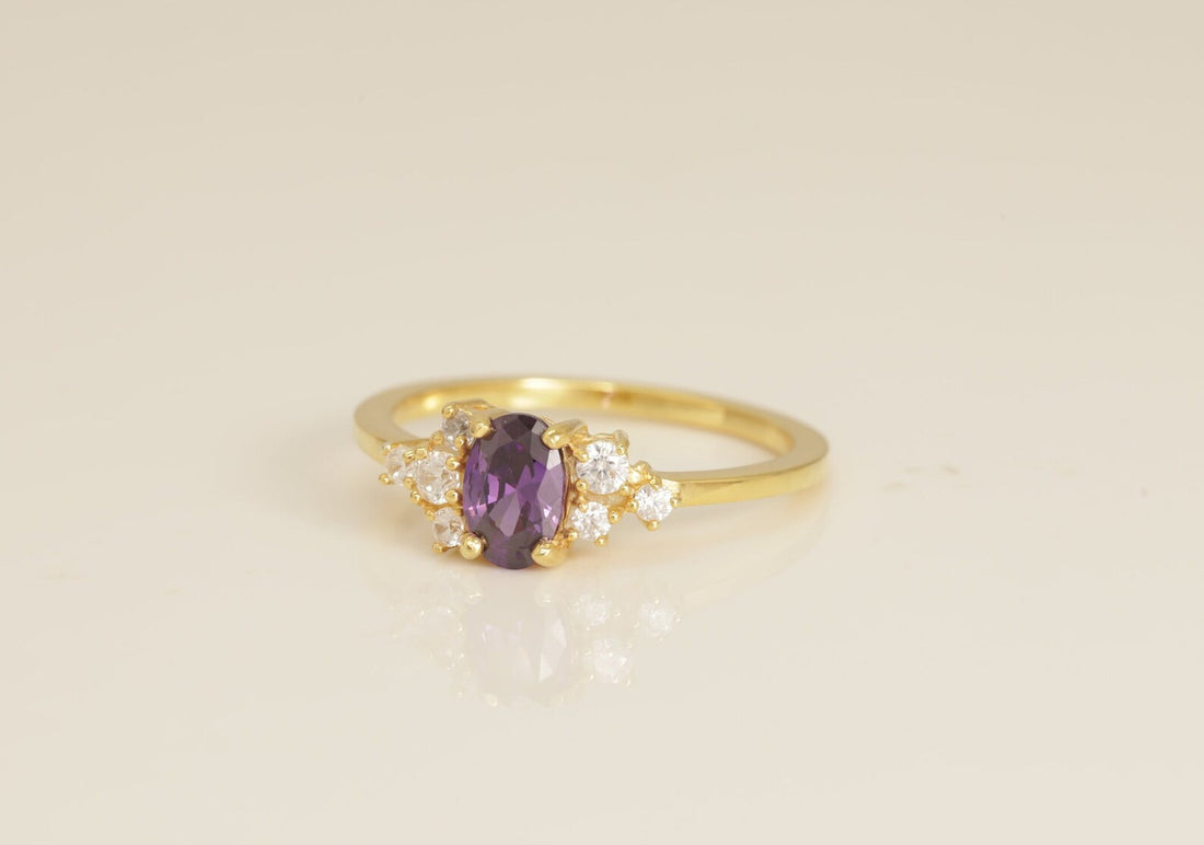 0.50 CT Cluster Amethyst Engagement Ring, Cluster Diamond Ring, Prong Set Oval Amethyst Wedding Ring, February Birthstone Gift