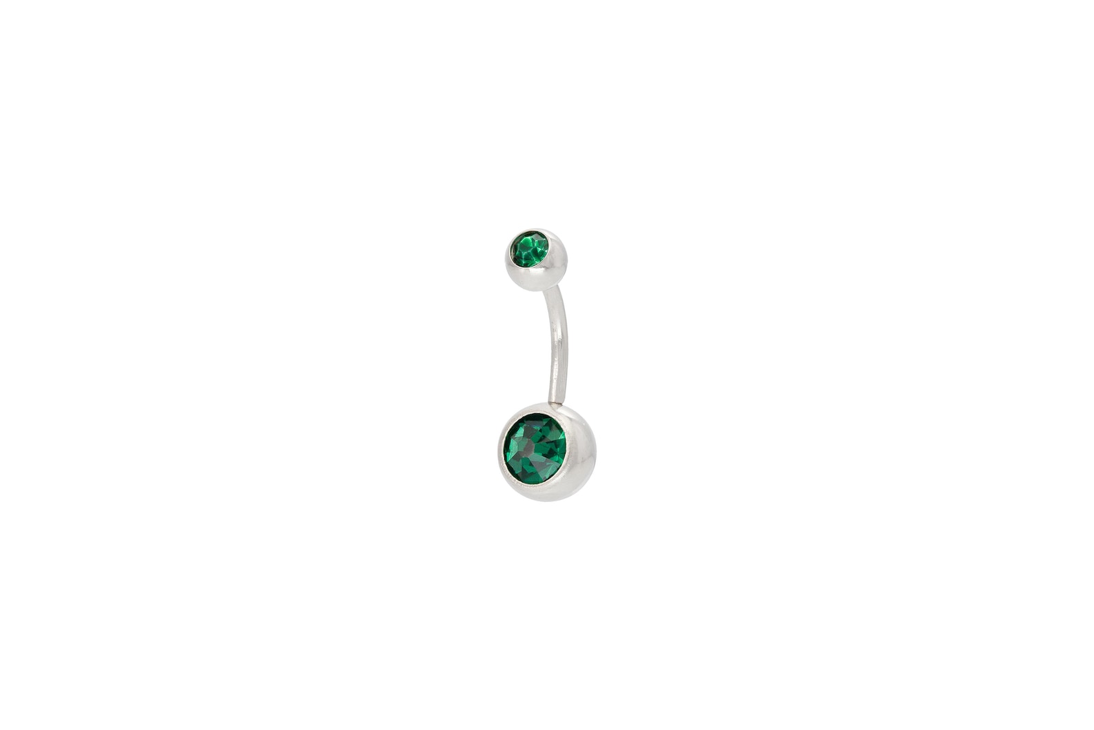 Bezel Set Emerald Belly Ring, Sterling Silver Curved Barbell, May Birthstone, Belly Button Jewelry, Navel Piercing