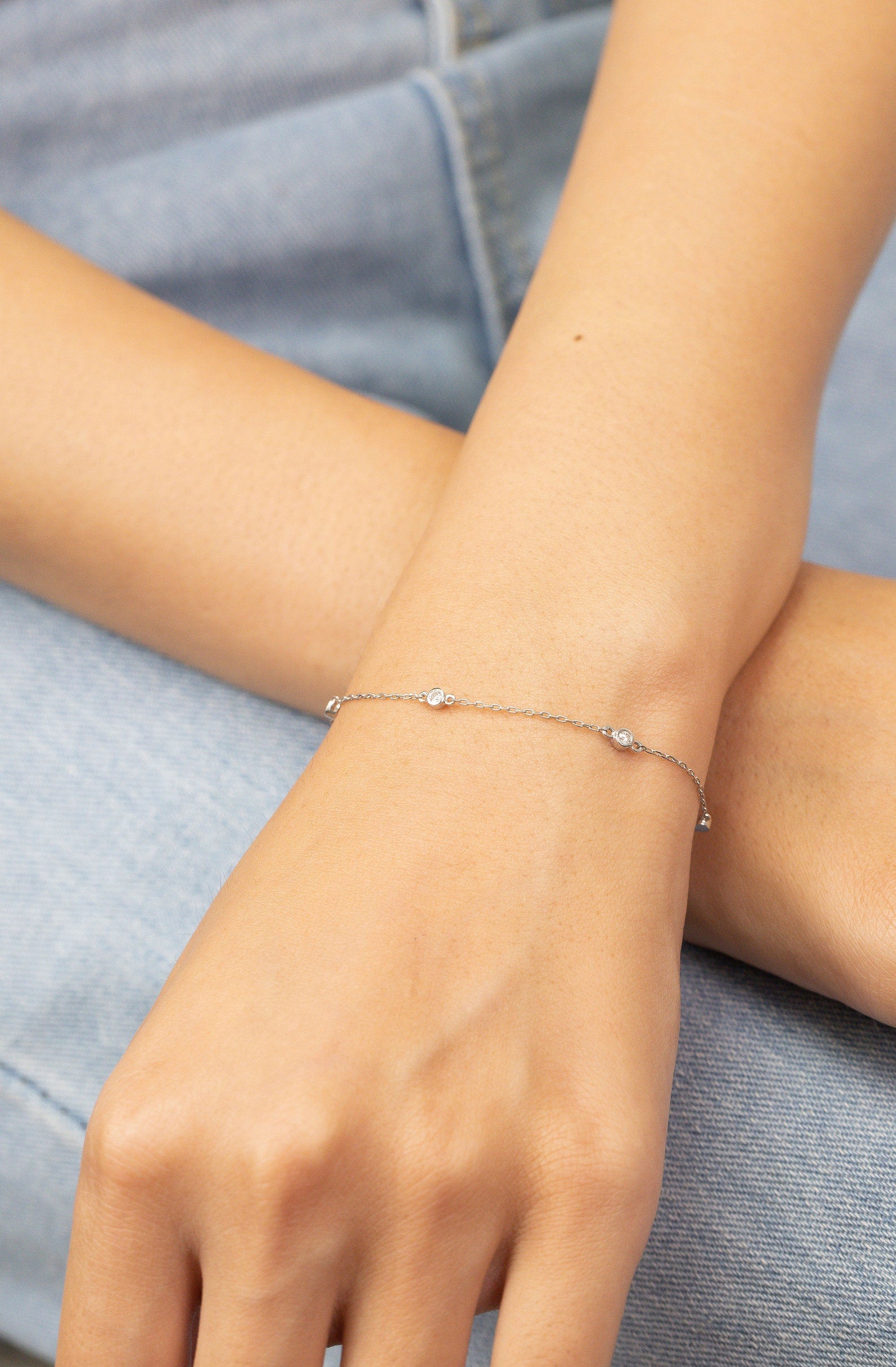Solitaire Diamond Bracelet, Bezel Set Dainty Bracelet, Minimalist Bracelet Gift for Women, Graduation Gifts