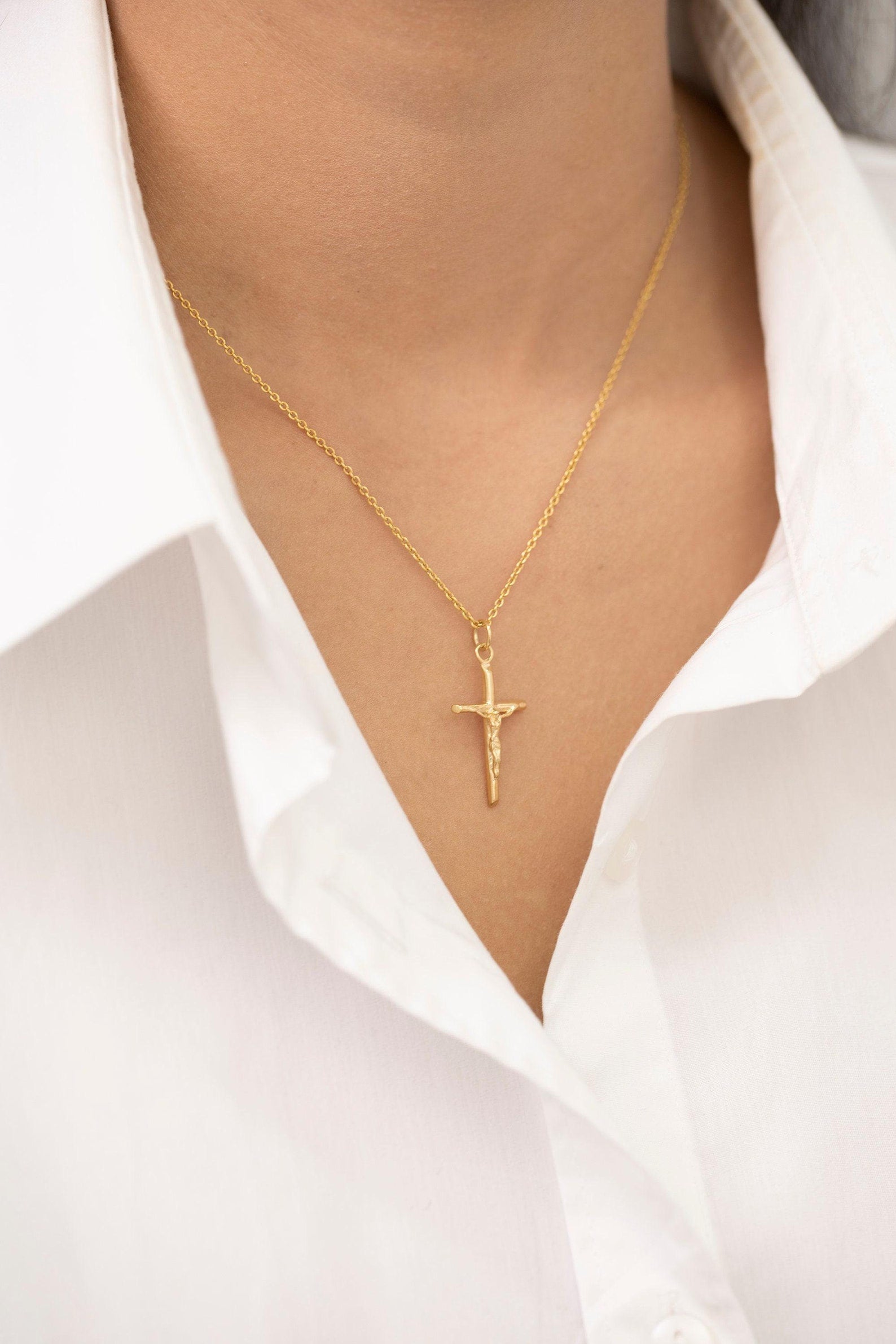 Crucifix Cross Necklace, Crucifix Pendant Necklace, Minimalist Cross Jewelry for Women, Religious Necklace, Mother's Day Gift