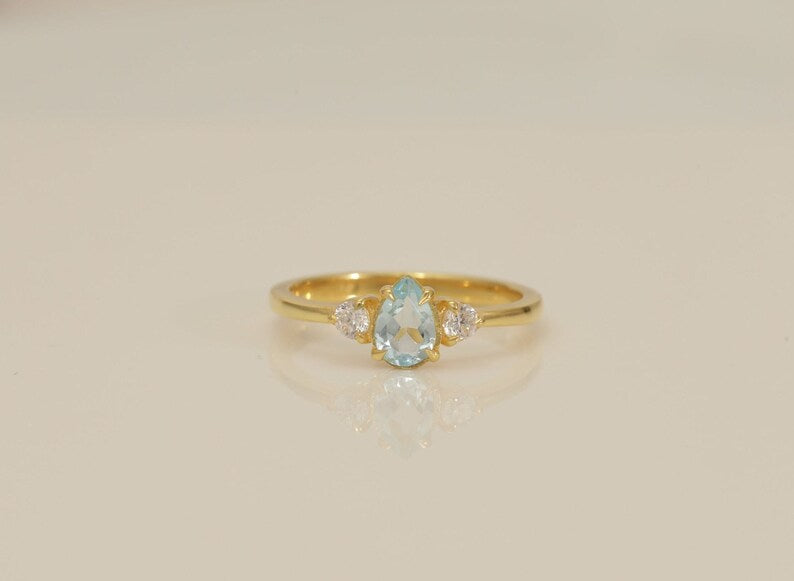 0.50 CT Blue Topaz Engagement Ring, Pear Cut Vintage Engagement Ring, December Birthstone Gift, Vintage Anniversary Ring