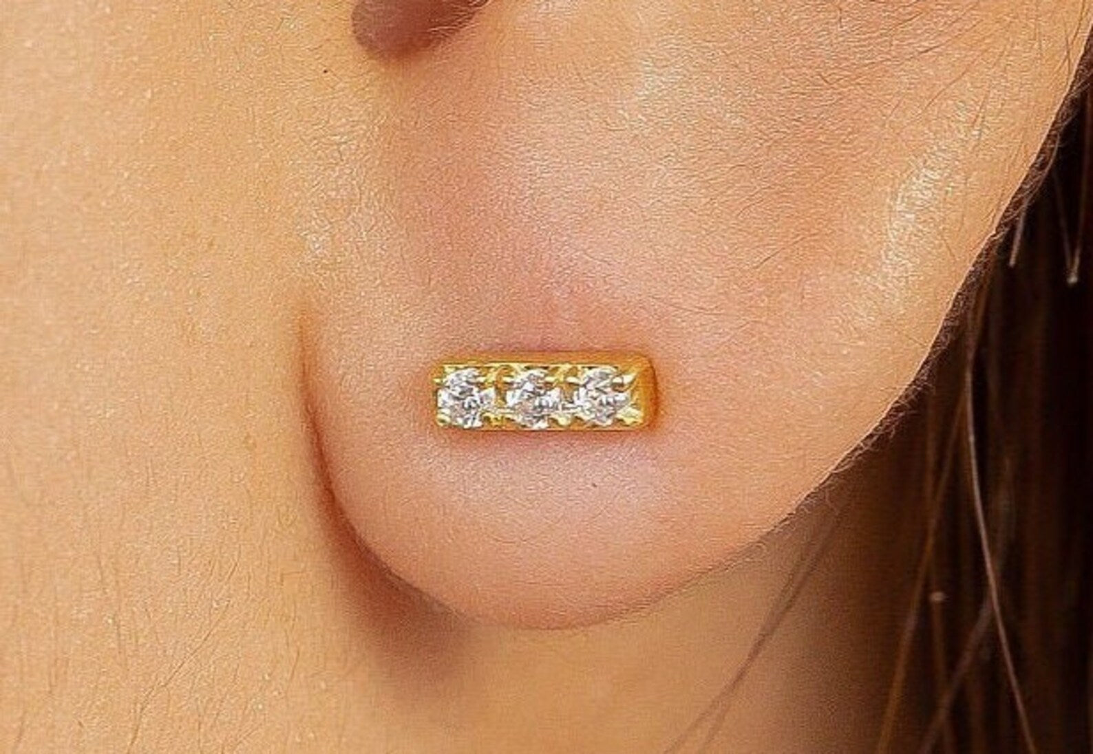 Minimalist Bar Earrings / Diamonds Dainty Bar Earrings / Diamonds Stud Earrings / Sterling Silver Earrings