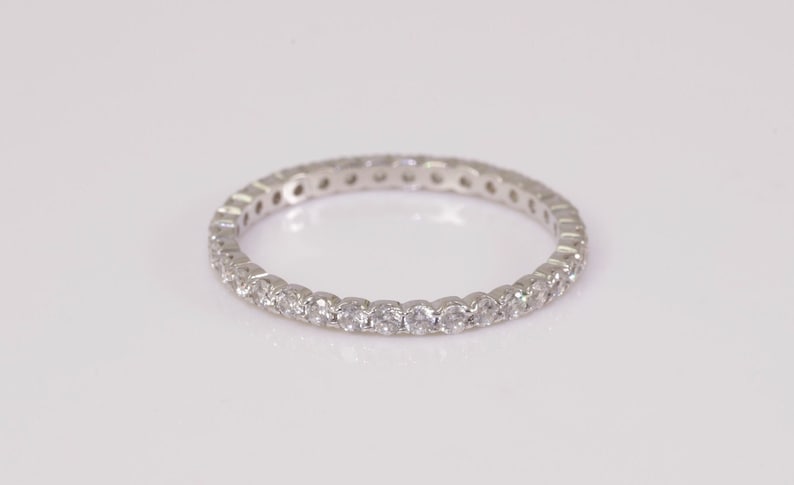 1.5mm Fishtail Diamond Eternity Ring, Fishtail Diamond Wedding Band, Full Eternity Diamond Stackable Ring Gift for Women