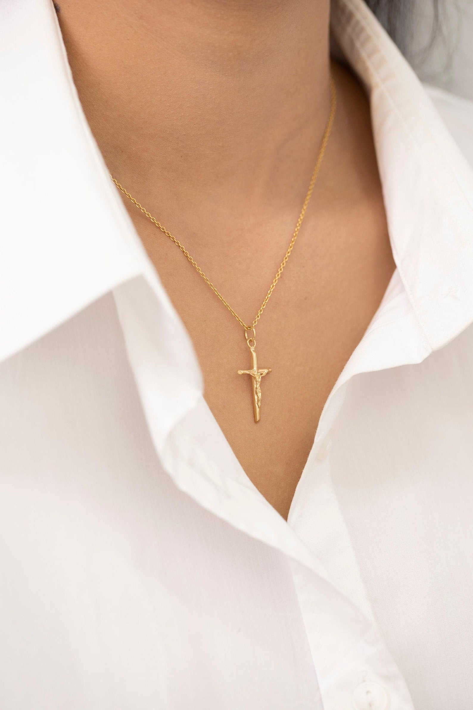 Crucifix Cross Necklace, Crucifix Pendant Necklace, Minimalist Cross Jewelry for Women, Religious Necklace, Mother's Day Gift